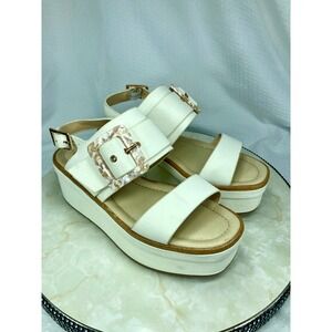 C Comfort Platform Buckle Chunky Heel Sandals Womens 7 White Resortwear Vacation